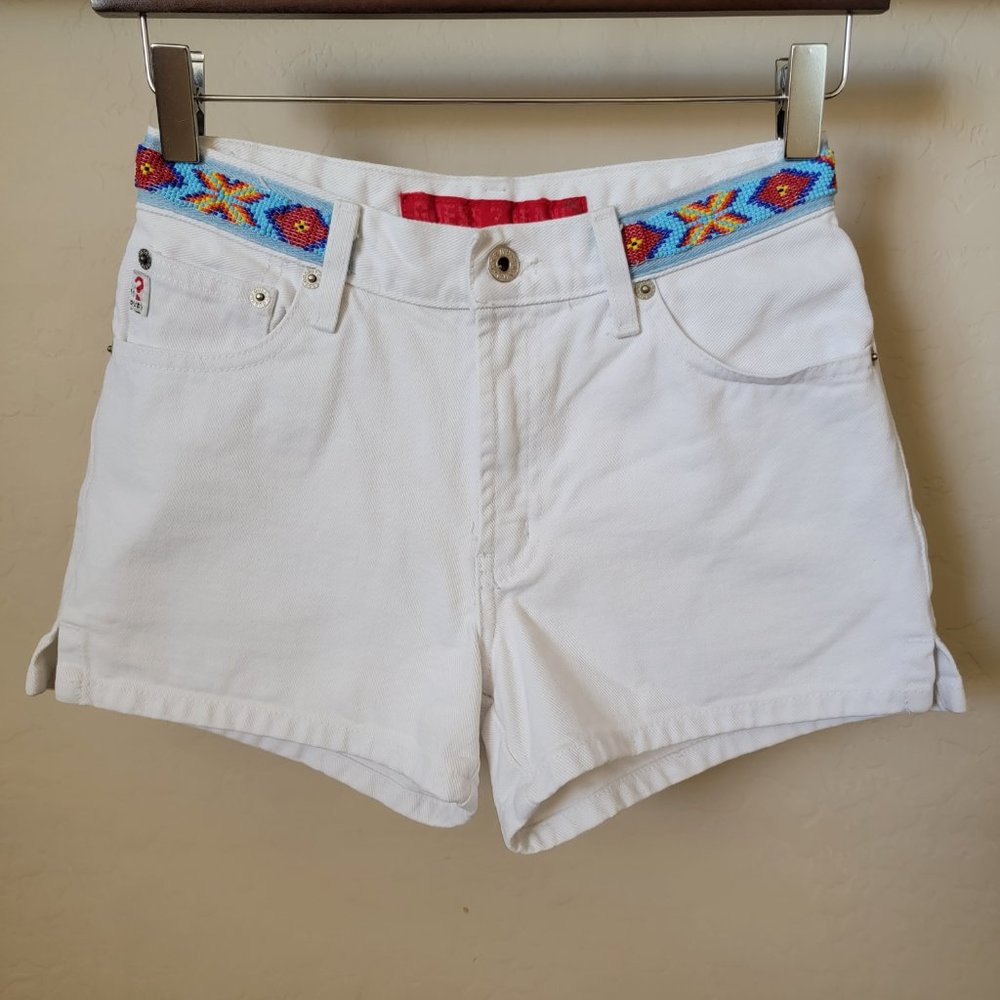 Vintage Guess Beaded Belt White Denim Jean Shorts - Picture 2 of 16